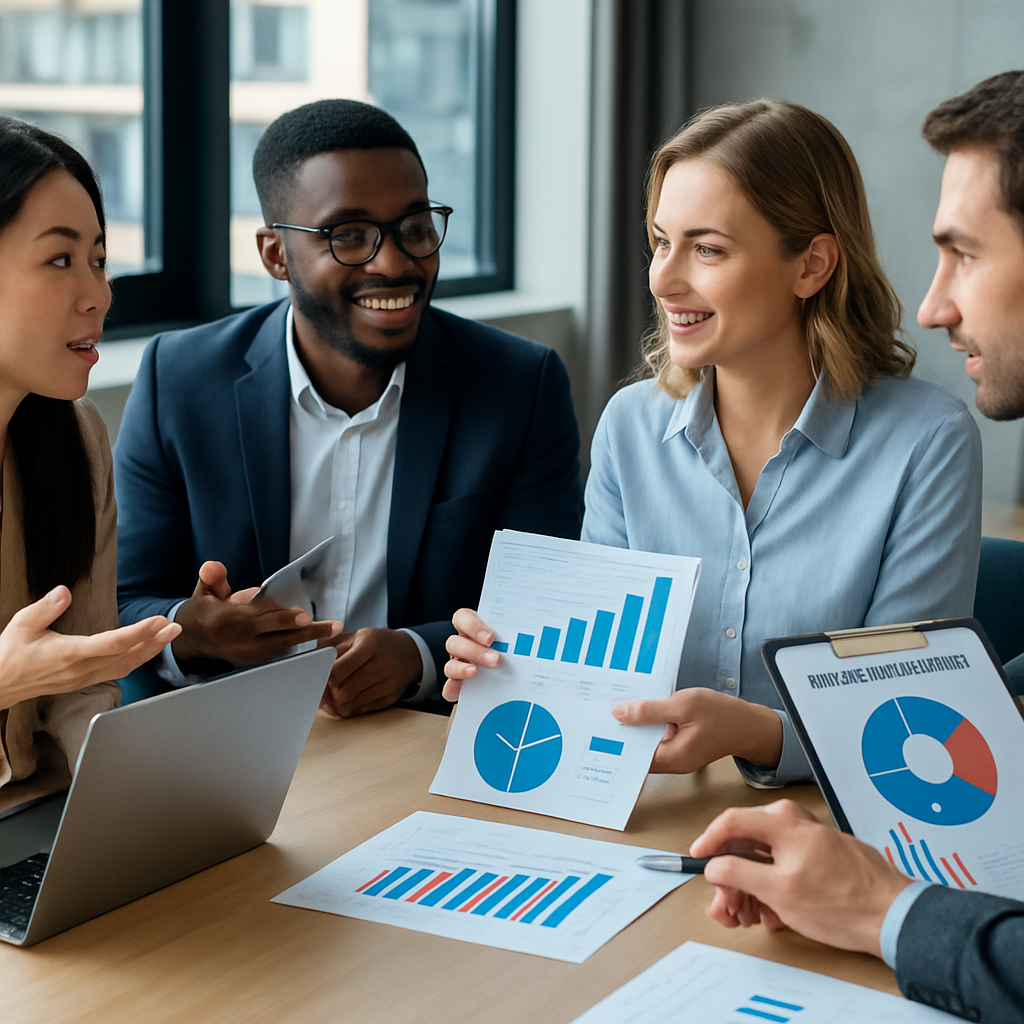 Professionnels en réunion pour discuter de marketing digital.