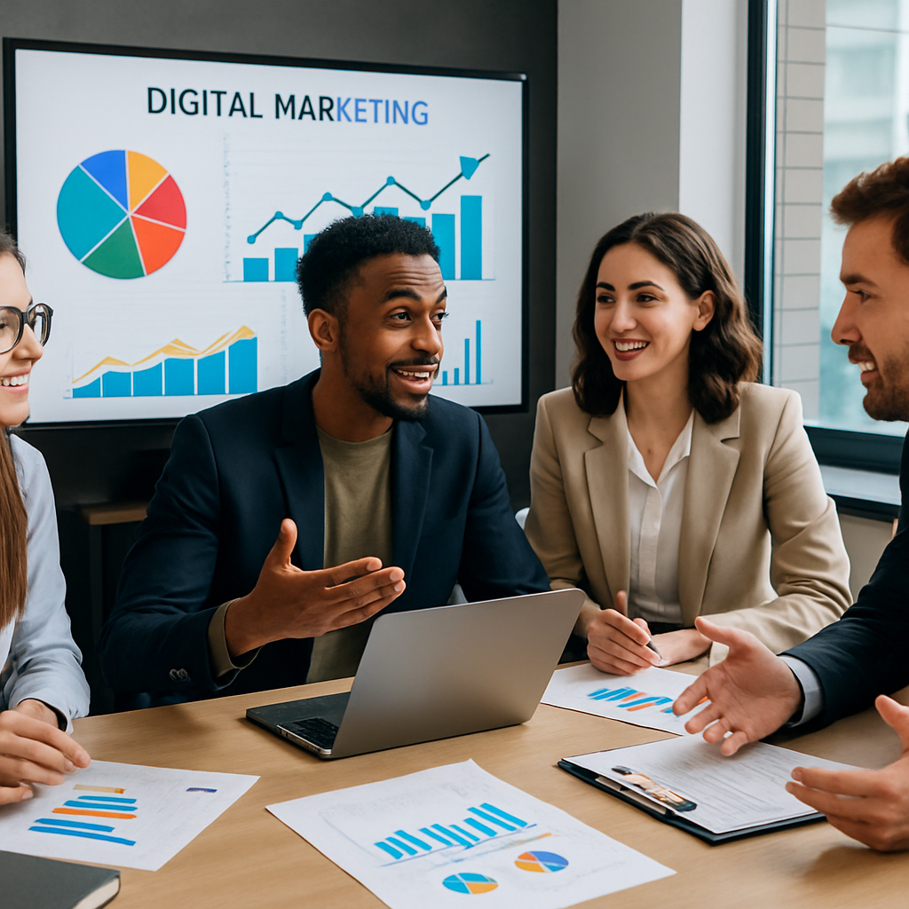 Professionnels en réunion pour discuter de stratégies de marketing digital