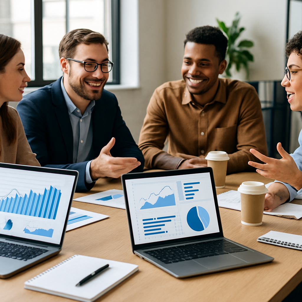 Bureau moderne avec des professionnels du marketing discutant de stratégie digitale