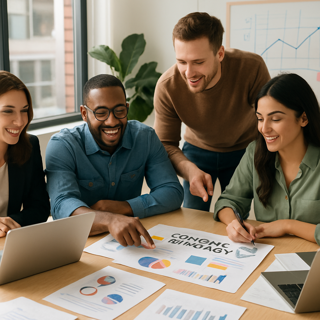 Équipe de marketing travaillant sur des stratégies de contenu.